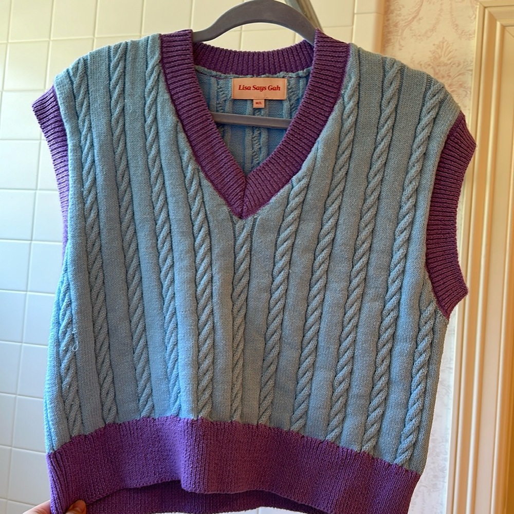 Lisa Says Gah blue and purple vest